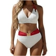 thumbnail image 2 of Mceream Women Solid Color Braced Briefs Bikini Swimsuit Suit with Chest Pad and Neck Strap without Steel Support White XXXL, 2 of 6