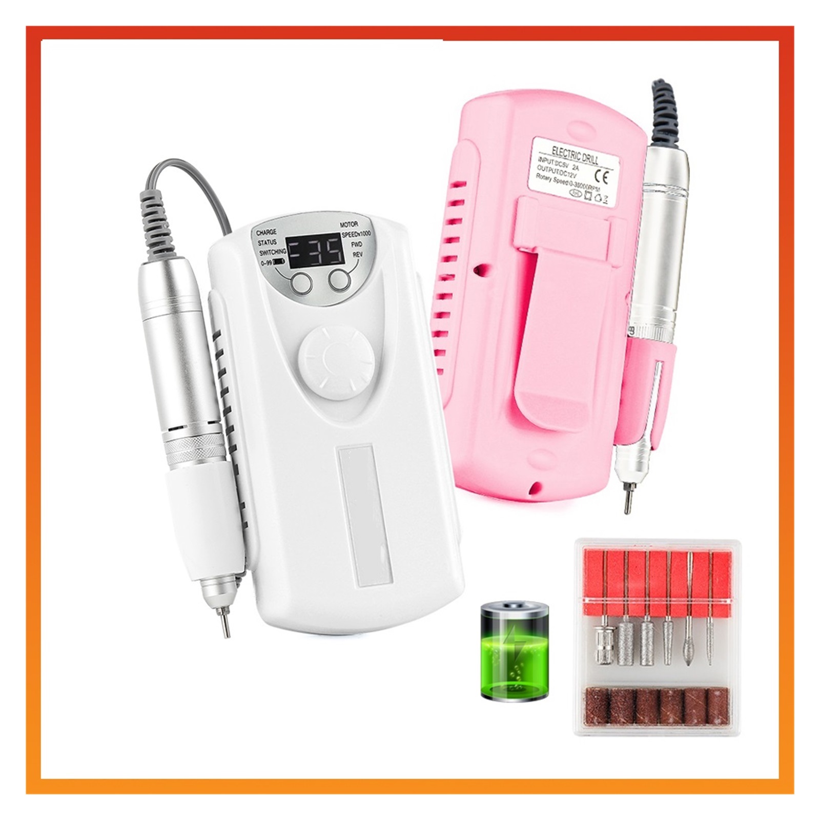 Wireless Nail Drill Manicure Grinder Machine 35000RPM Nail File Polishing Grinding Machine Nail Milling Cutter Nail Art Tool ,Lightweight and Portable