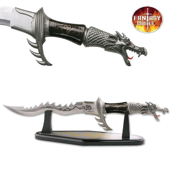 Wood Display Plaque Fantasy Short Sword 25 5 Silver Dragon Blade Double Edge Wood Display Plaque Fantasy Short Sword 25 5 Silver Dragon Blade Double Edge