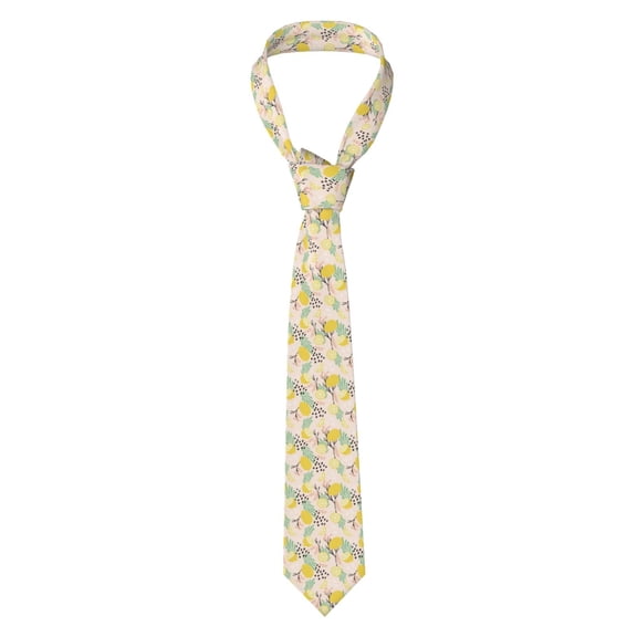 Naloa Lemon Leaves Print Solid Color Tie Formal Necktie for Men,Suitable for business, daily life, work