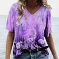 thumbnail image 1 of CNKOO Hauts pour Femmes Mode Décontractée Imprimé Col en V Manches Courtes T-shirt Imprimé Bleu G, 1 of 5