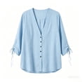 thumbnail image 3 of dazeni Oversized Blouse for Women Ruched Drawstring Long Sleeve Tops Loose Fit V Neck Shirts Casual Dressy Top Sky Blue XX-Large, 3 of 6