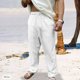 thumbnail image 1 of Pantalones largos para hombre, moda casual, con bolsillos, cintura elástica, cordón ajustable, pantalones largos rectos de poliéster para hombre., 1 of 9