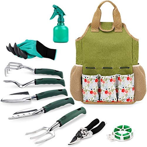 INNO STAGE Gardening Tools Set and Organizer Tote Bag with 10 Piece Garden 