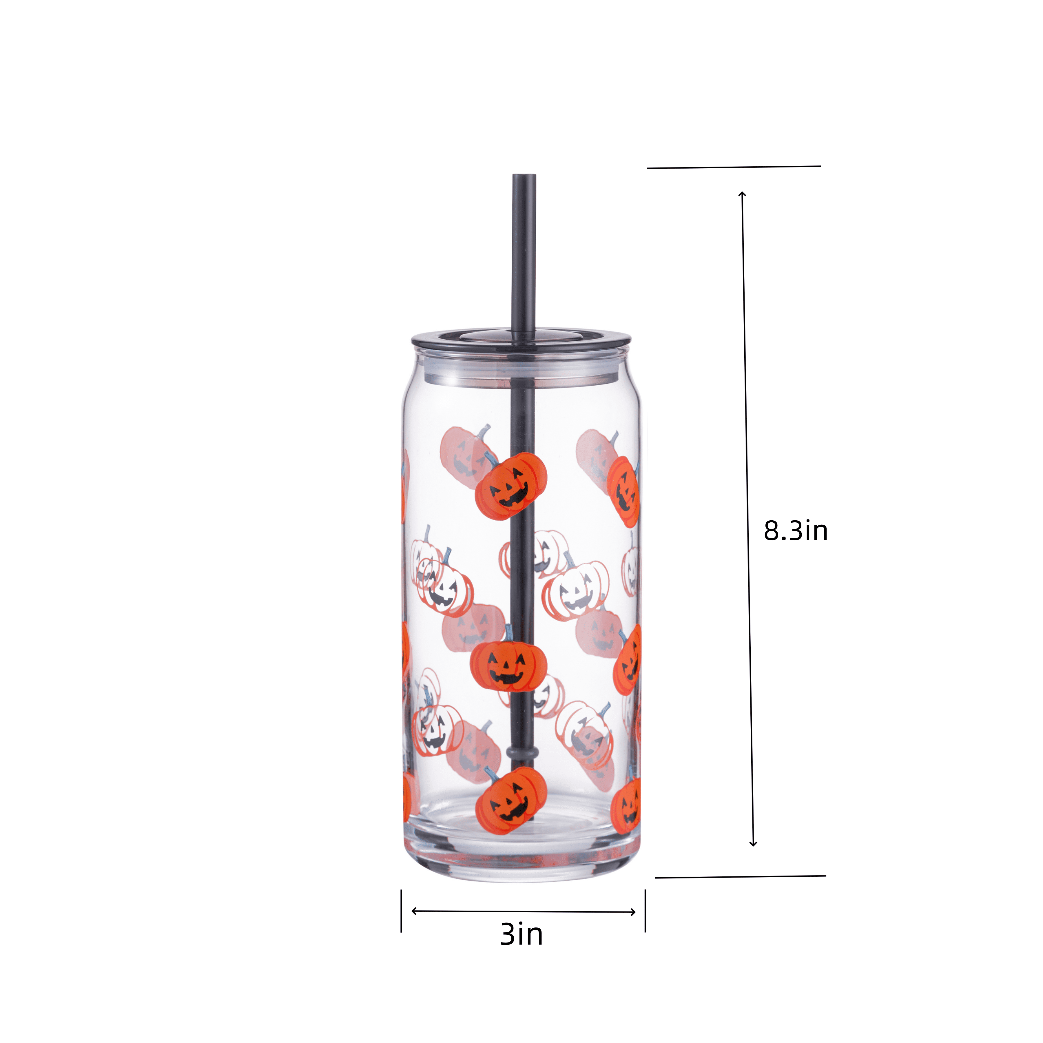 Way To Celebrate Glass Can Sipper, 20 oz, Halloween Pumpkin
