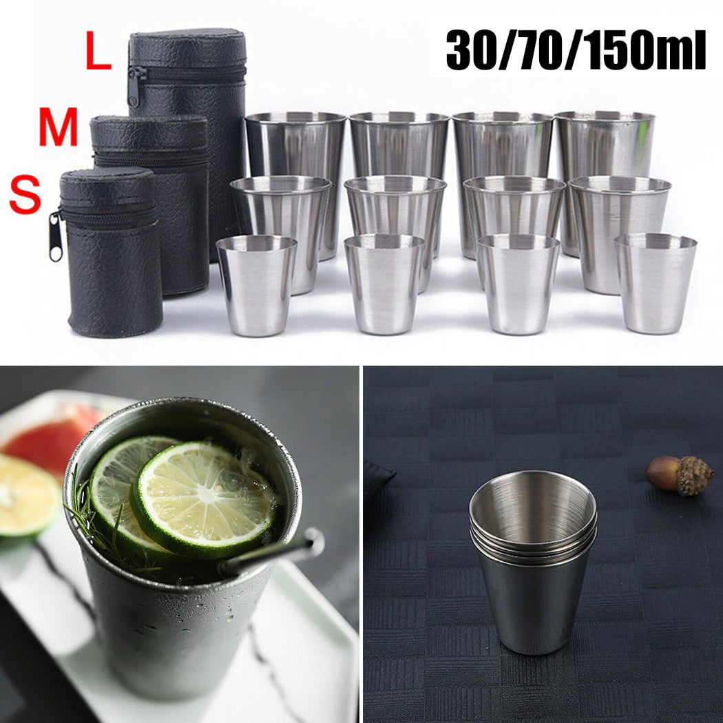 4pcs Stainless Steel Cover Mug Camping Cup Drinking Coffee Tea Beer With Case SU 