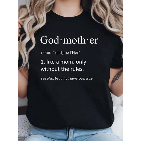 Godmother Funny Definition Grandma Mothers Day T-Shirt- 100% Cotton Women's Casual Short Sleeve Crew Neck T-Shirt