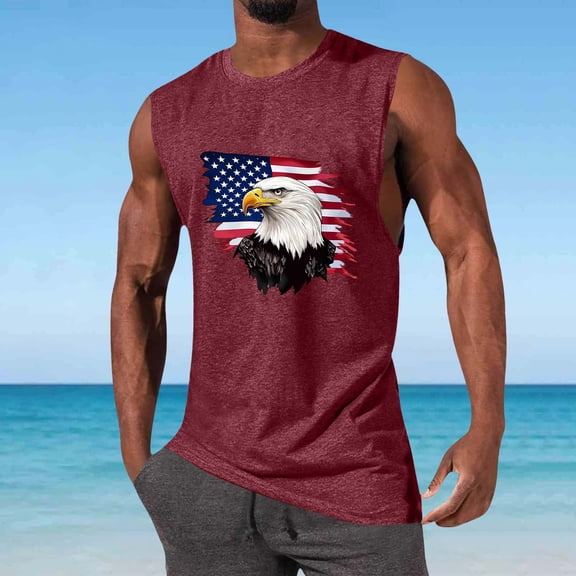 VgaVtl Mens Tank Tops Patriotic Summer Independence Day T Shirt Men Holiday Red Casual Loose Sleeveless Eagle Tops