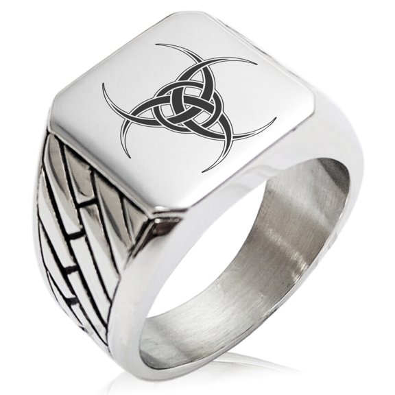 Stainless Steel Interlock Tribal Biohazard Geometric Pattern Biker Style Polished Ring