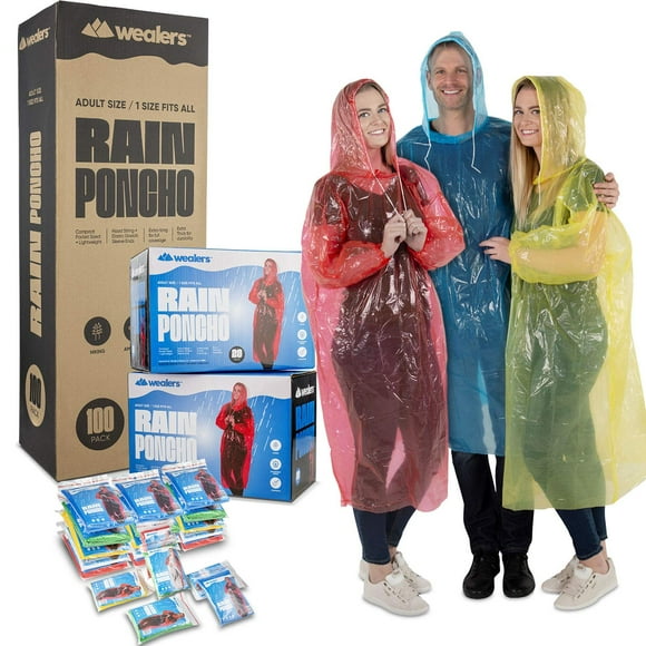 Wealers Rain Poncho Bulk Family Pack Thick Disposable Ponchos for Adults Teens for Women Men Emergency Raincoat with Hood Strings & Sleeves for Theme Parks Camping Outdoors Multi Colors Waterproof