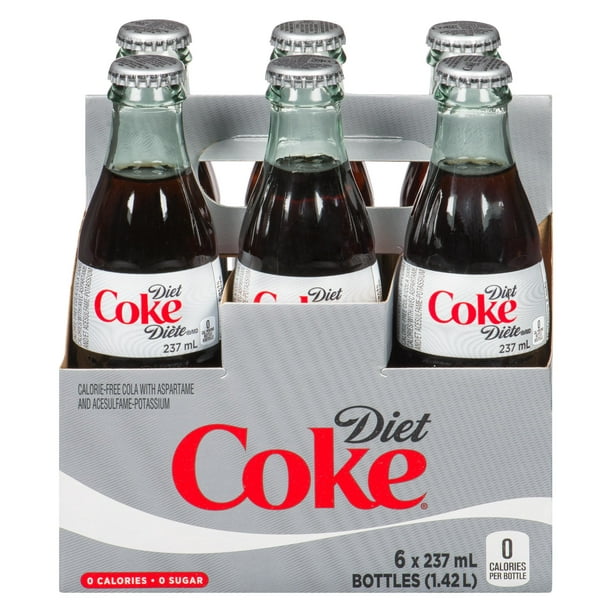 Coke Diète, emballage de 6 bouteilles en verre de 237 mL