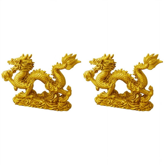 2X Chinese Zodiac Golden Dragon Statue Animal Decoration Home Decoration