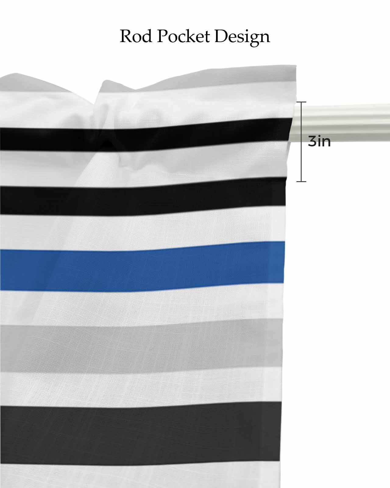 Navy Blue Black Stripe Kitchen Valances for Windows Farmhouse Linen Window Valance Curtain for Living Room Window Treatment Modern Abstract Coarse Striped Valance Rod Pocket Topper, 54 x 18 Inch
