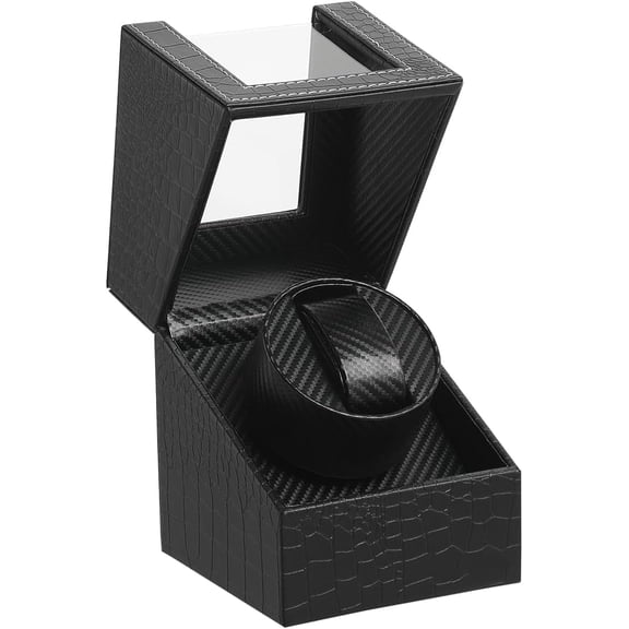 Automatic Single Watch Winder with Quiet Japanese Motor,AC Adapter or Battery Powered,Premium Leather Exterior and Soft Flexible Watch Pillows for Men's and Women's Watches