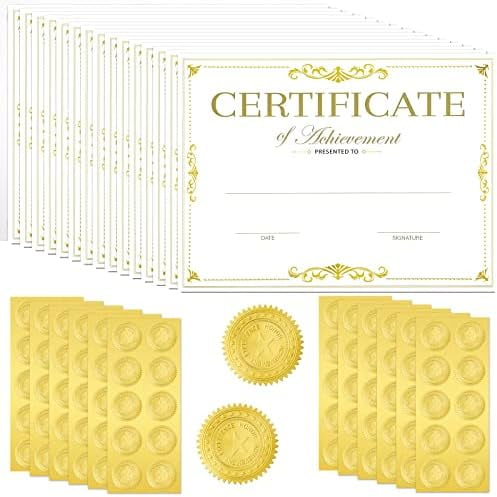 50 Packs Gold Foiled Certificate Paper Award 11 x 8.5 Inch Certificate of Completion Achievement Awards with 100 Pieces Embossed Gold Foil Seals Gold Seals Stickers for Printer Supplies$$Office