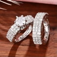 thumbnail image 5 of Gorgeous Cubic Zircon 2 Pcs/set 925 Silver Ring Engagement Women Jewelry Sz 6-10, 5 of 8