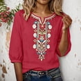 thumbnail image 2 of IWRICH T Shirts for Women V Neck Cute Floral Embroidered Boho Tops Half Sleeve Casual Blouses Loose Tunics Tees Red L, 2 of 4