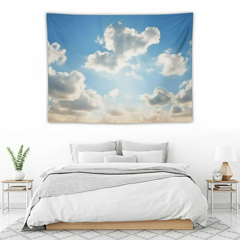 COMIO Light Blue Wall Decor Tapestry Blue Sky White Clouds Natural