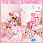 Chuvikid Baby Doll Double Stroller with Two-Seat,Sunshade Roof,All-Terrain Wheels,Best for Toddler Pretend Play Girls Party Gift Aged 3-12