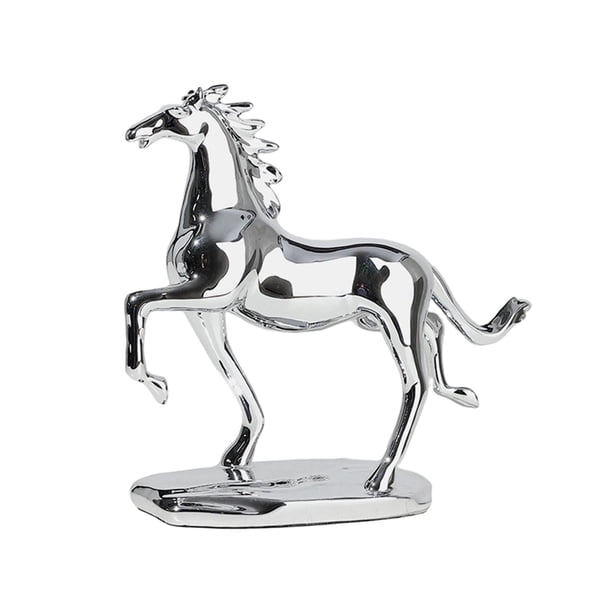 Estatua de caballo, corcel, figura decorativa lisa, decoración de escritorio, artesanía de resina para Caballo de carrera plateado