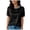 Black, variant on Women's Satin Blouses Short Sleeve Elegant Pearl Beaded Round Neck Silk Shirt Business Casual Tops for Office Dark Green for Size M