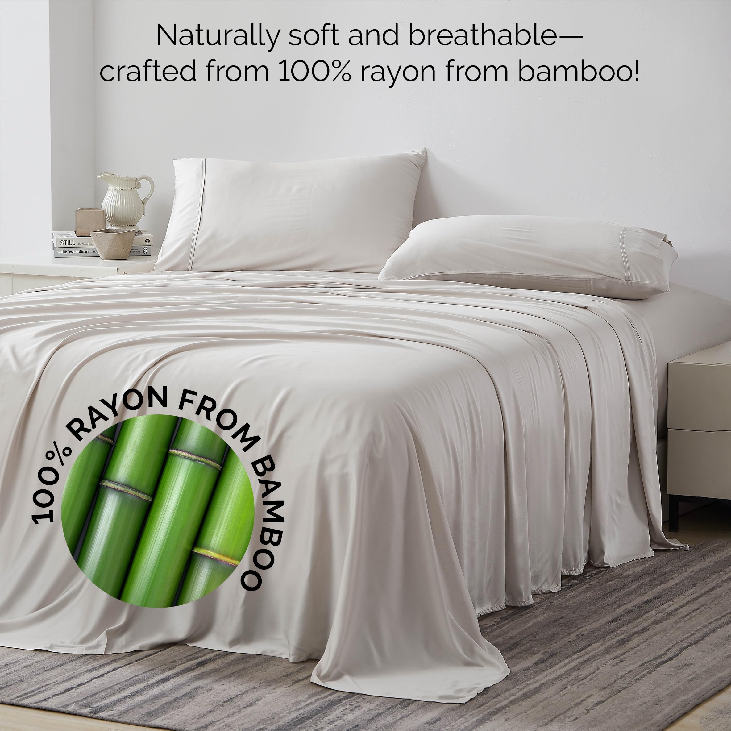 Southshore Fine Living, Inc. Rayon/Viscose Derived from Bamboo Sheets, King Size Sheet Set, Bone