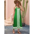thumbnail image 3 of Women Bohemian Floral Dress Summer Casual Color Block Maxi Beach Overall Dress Coverups Green XL, 3 of 6