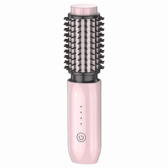 3-in-1 Portable Cordless Hair Curling Iron Brush Straightener Comb, Pink