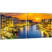 Canvas Wall Art Decor - 24x24 2 Piece Set (Total 24x48 inch) - City Skyline of Venice, Italy - Decorative & Modern Multi Panel Split Canvas Prints for Dining & Living Room, Kitchen, Bedroom & Office