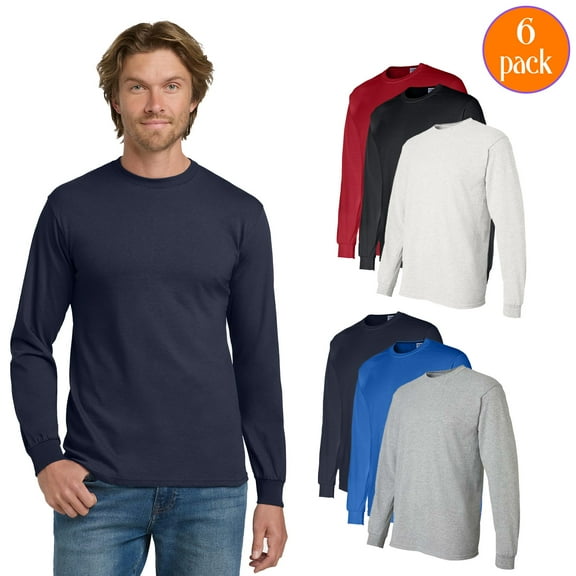 Gildan DryBlend Men's Long Sleeve T-Shirt, Crewneck Everyday Tee, Mix Color, Pack 6, S