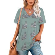 T-Shirt Women'S Town Hall Münster Ruffle Short Sleeve V Neck Shirts Pattern Cute Tops Casual Tee Münster Town Hall Building Westphalia