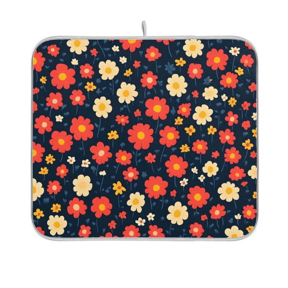 Yayeee Dish Drying Mat for Kitchen Counter 16"x18" Microfiber Absorbent Pad, Red Floral