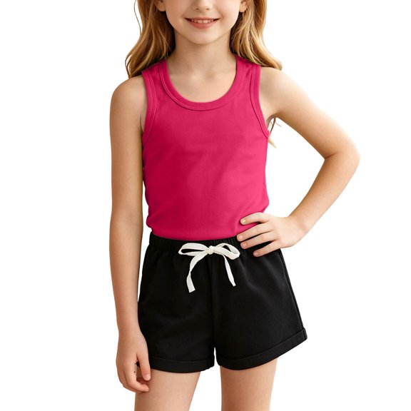 OGLCCG Boys' Athletic 2-Piece Outfits Kids Sleevelesss Cotton Tank Tops and Stretch Running Shorts Boys Summer Shorts Sets 1-9 Years