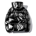thumbnail image 2 of Men's Plain Glossy Thick Hooded Coat Winter Loose Warm Jacket OutwearL, 2 of 5