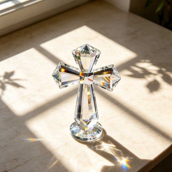 6 in Clear Crystal Standing Cross, Handmade Religious Christian Figurine, Holy Cross Collectible Ornament, Spiritual Home Decoration, Religious Gift for Men Women & Church Decoration (3.94*5.91in)