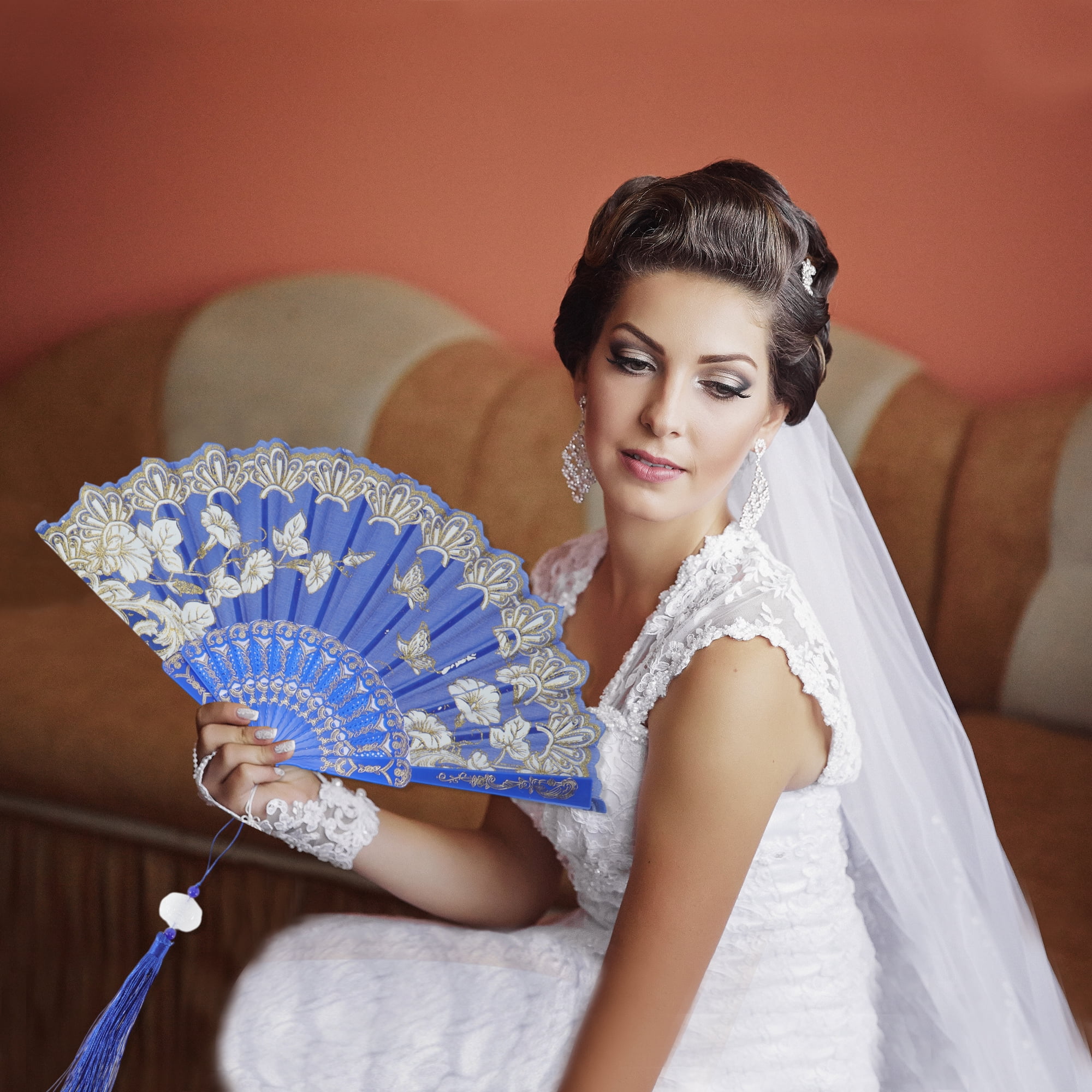Unique Bargains Tassel Folding Fan 1 Pc for Weddings Parties Blue