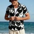 thumbnail image 6 of YueHuiYing Men's Valentine's Day Short-Sleeve Collared Shirt Black and White Heart Print Button-Down Colorful Printed Clothing, 6 of 9