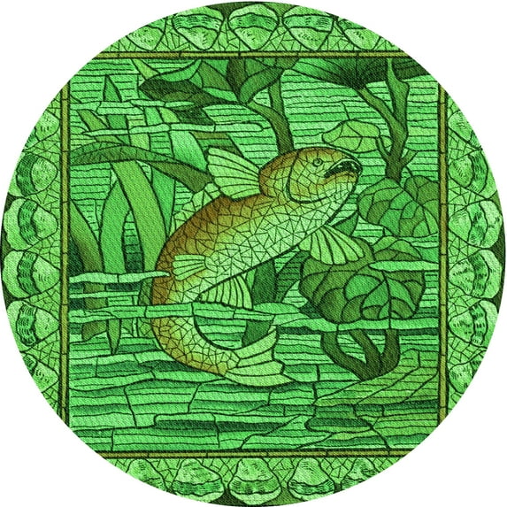 Ahgly Company Indoor Round Patterned Green Area Rugs, 8' Round