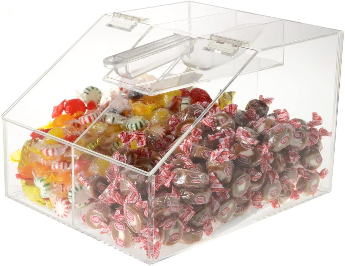 SimplyImagine Acrylic Candy Dispenser Bin with 2 Lids for Bulk Candy Storage - Bubble Gum, Lollipops, Chocolate and More Snac
