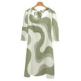 thumbnail image 6 of Abstract Sage Green Artwork Women's 3/4 Sleeve Dresses Elegant A-Line Midi Dress Flare Summer Casual Sundress, 6 of 9