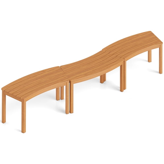 Gymax Outdoor Curved Acacia Wood Bench Set of 3 Patio Garden Backless Fire Pit Bench