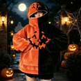 thumbnail image 3 of FUZHIQ Mens Womens Halloween Pumpkin Blanket Hoodie Oversized Sweatshirt with Face Mask Jack O Lantern for Cosplay Holiday Party, S-XXXL, 3 of 7
