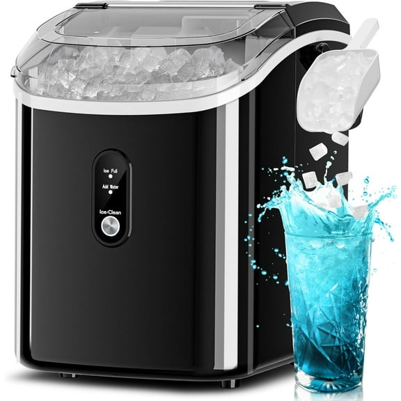 Auseo Nugget Ice Maker Countertop,  Ready in 6 Mins ,35Lbs Each  day with Self-Cleaning,Portable Sonic  Ice Machine  for Home/Office/Bar, Black