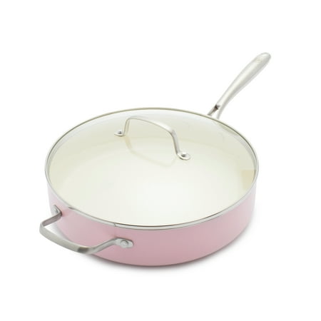

GreenLife Artisan Healthy Ceramic Nonstick 5QT Saute Pan Jumbo Cooker with Helper Handle and Lid Stainless Steel Handle PFAS-Free Dishwasher Safe Oven Safe Soft Pink