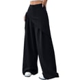 thumbnail image 2 of Women Wide Leg Baggy Flowy High Waisted Pants Loose Fit Casual Cozy Cute Y2k Trousers Black M, 2 of 9