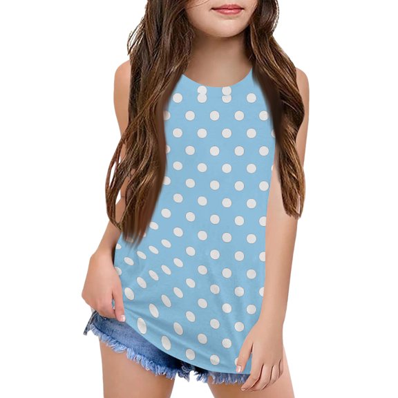 Grblisyd Girls Tank Tops Polka Dots Sleeveless Undershirts Crewneck Shirts Basic Casual Summer Tunic Tops