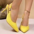 thumbnail image 6 of Miluxas Women's Slingback High Heels Pointed Toe Stilettos Metal Buckle Dress Party Leather Pump Shoes Yellow 9(42), 6 of 9