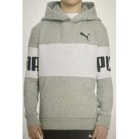 Puma Pullover Hoodie Youth White/Gray Fleece Outwear | Gray, Large