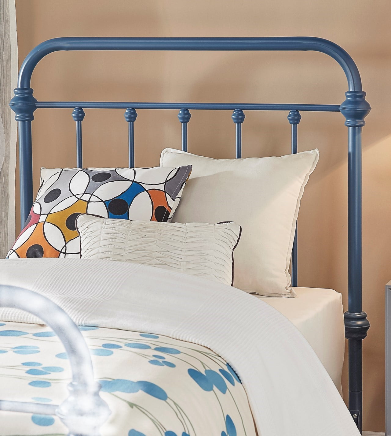 Weston Home Nottingham Spindle Metal Twin Headboard, Blue Steel