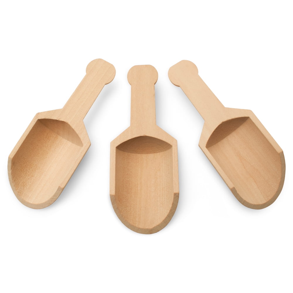 Wooden Scoopers 43/8 Inches Long, 10 Unfinished Small Wooden Scoops